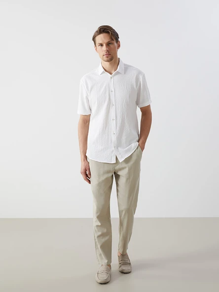 LCW Vision Beyaz Regular Fit Kısa Kollu Erkek Basic Gömlek - Resim 4