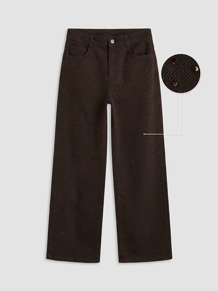LCW Kids Kahverengi Wideleg Taşlı Kız Çocuk Jean Pantolon ürün görseli 1
