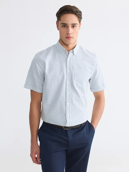 LCWAIKIKI Classic İndigo Regular Fit Ekose Poplin Erkek Gömlek ürün görseli 1
