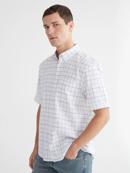 LCWAIKIKI Classic Mavi Regular Fit Ekose Armürlü Erkek Gömlek ürün görseli 1