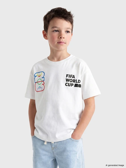 LCW Kids Beyaz Fıfa 2026 Dünya Kupası Baskılı Erkek Çocuk Tişört ürün görseli 1