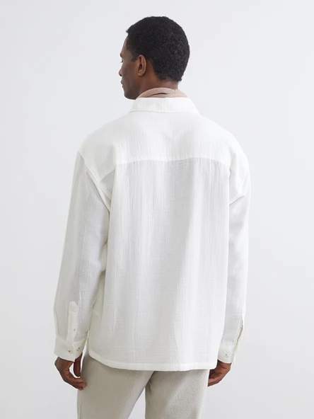 LCW Vision Beyaz Regular Fit Dokulu Erkek Basic Gömlek - Resim 4