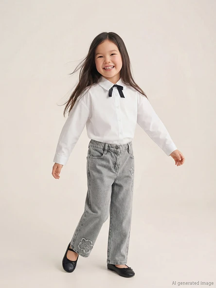 LCW Kids Karışık Regular Fit Nakışlı Kız Çocuk Jean Pantolon ürün görseli 1