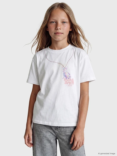 LCW Kids Beyaz Baskılı Kız Çocuk Tişört ürün görseli 1