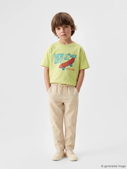LCW Kids Sarı Nostaljik Maymun Baskılı Unisex Çocuk Tişört ürün görseli 1