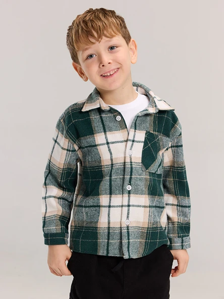 LCW Kids Yeşil Ekose Uzun Kollu Erkek Çocuk Gömlek ürün görseli 1