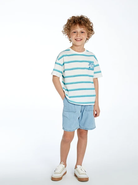 LCW Kids İndigo Beli Lastikli Basic Erkek Çocuk Jean Şort ürün görseli 1