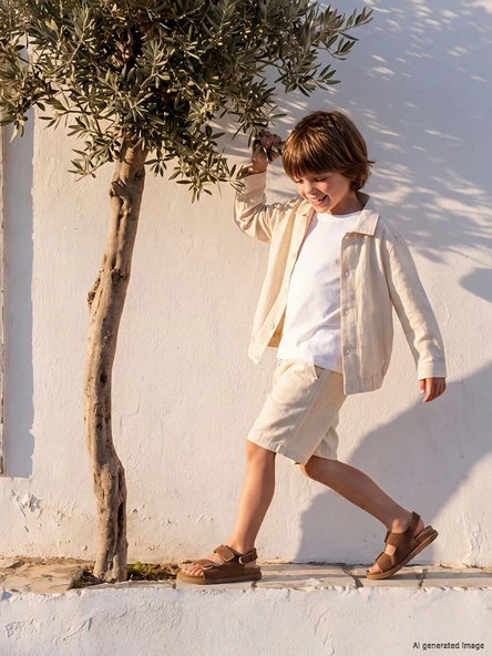 LCW Kids Bej Beli Lastikli Keten Karışımlı Erkek Çocuk Şort ürün görseli 1