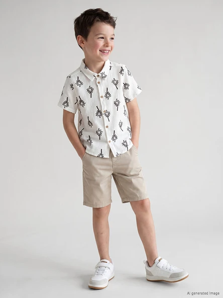 LCW Kids Bej Beli Lastikli Gabardin Erkek Çocuk Şort ürün görseli 1