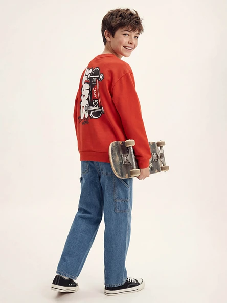 LCW Kids Kırmızı Baskılı Erkek Çocuk Kalın Sweatshirt ürün görseli 1