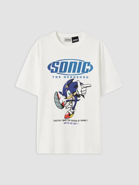 LCW Kids Beyaz Bisiklet Yaka Sonic Baskılı Erkek Çocuk Tişört ürün görseli 1