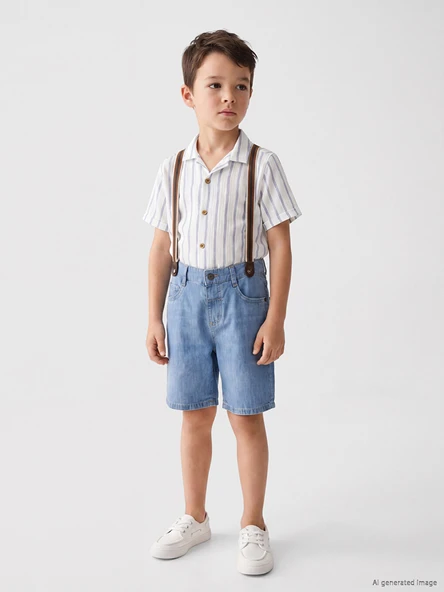 LCW baby İndigo Askılı Erkek Çocuk Jean Şort ürün görseli 1