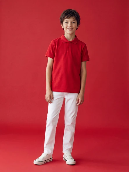LCW Kids Beyaz Slim Fit Erkek Çocuk Pantolon ürün görseli 1