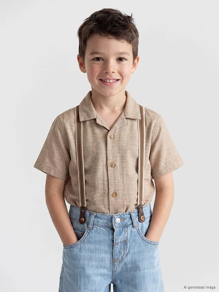 LCW Kids Kahverengi Resort Yaka Erkek Çocuk Gömlek ürün görseli 1