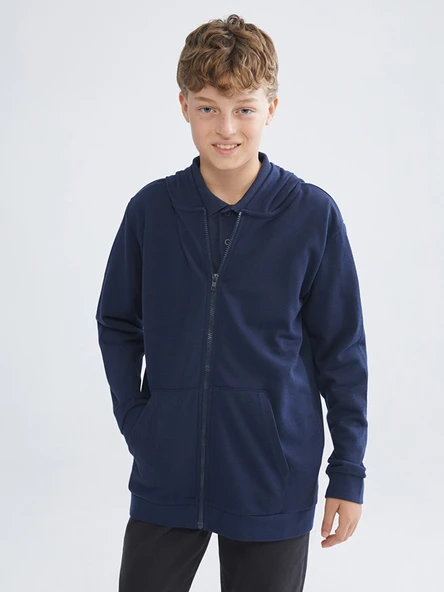 LCW Kids Lacivert Kapüşonlu Erkek Çocuk Fermuarlı Sweatshirt ürün görseli 1