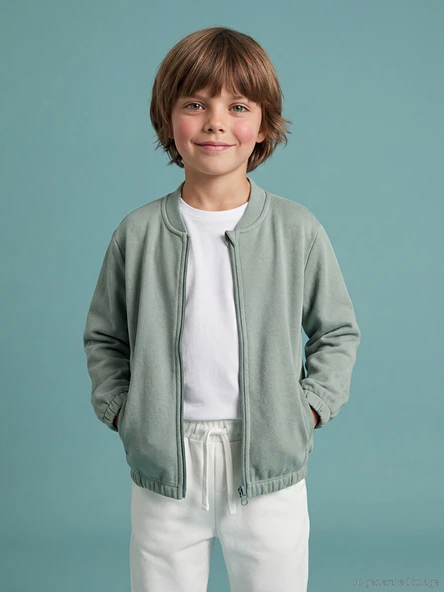LCW Kids Yeşil Kolej Yaka Erkek Çocuk Fermuarlı Sweatshirt ürün görseli 1