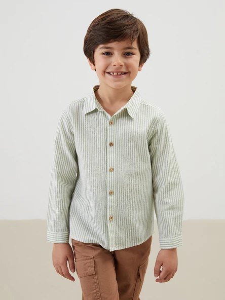 LCW Kids Yeşil Uzun Kollu Çizgili Erkek Bebek Gömlek ürün görseli 1