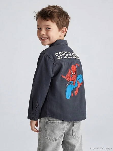 LCW Kids Antrasit Spider-Man Baskılı Erkek Çocuk Gömlek ürün görseli 1
