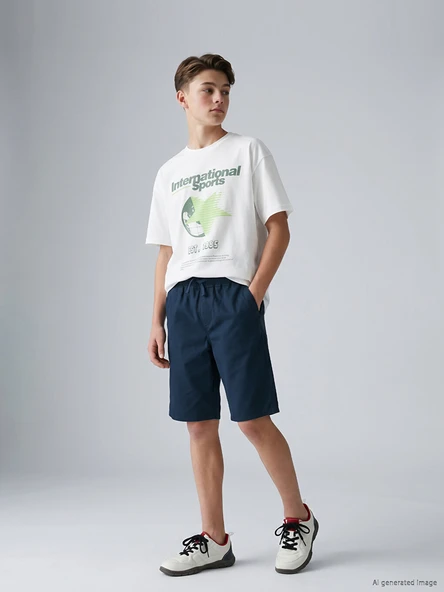 LCW Kids Lacivert Beli Lastikli Erkek Çocuk Gabardin Şort ürün görseli 1