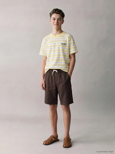 LCW Kids Kahverengi Erkek Çocuk Müslin Şort ürün görseli 1