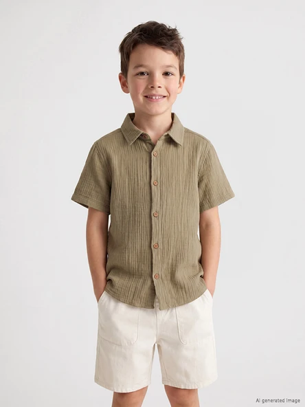 LCW Kids Haki Erkek Çocuk Müslin Gömlek ürün görseli 1
