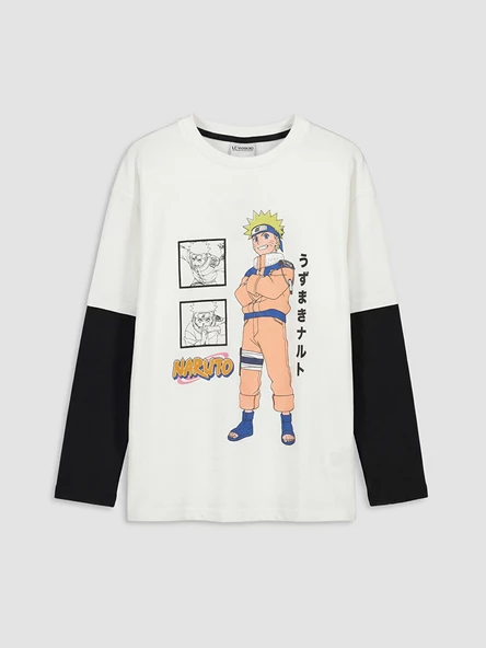LCW Kids Beyaz Bisiklet Yaka Naruto Baskılı Erkek Çocuk Tişört ürün görseli 1