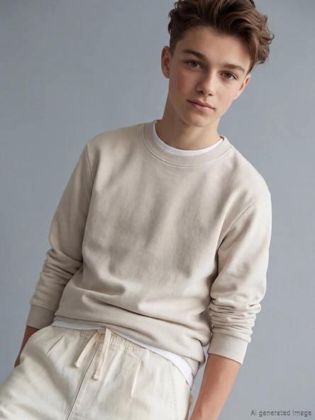 LCW Kids Bej Bisiklet Yaka Erkek Çocuk Sweatshirt ürün görseli 1