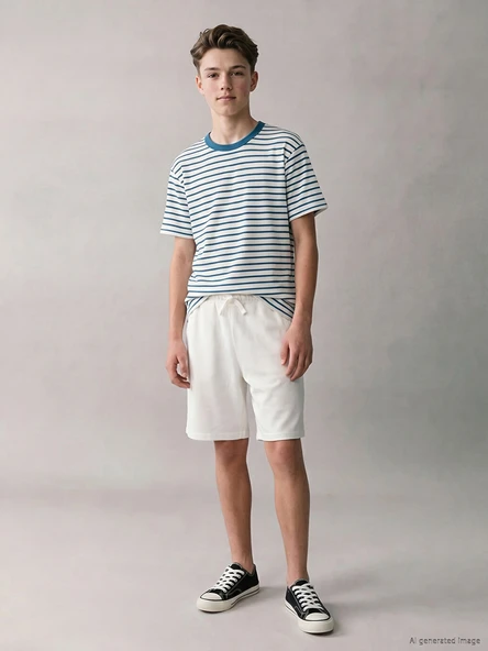 LCW Kids Beyaz Beli Lastikli Erkek Çocuk Pike Şort ürün görseli 1