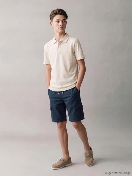 LCW Kids İndigo Erkek Çocuk Gabardin Kargo Şort ürün görseli 1