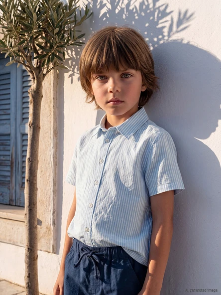LCW Kids Mavi Keten Karışımlı Erkek Çocuk Gömlek ürün görseli 1