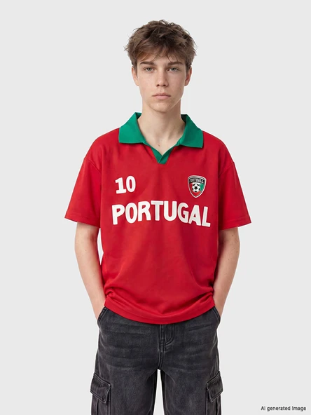 LCW Kids Kırmızı Polo Yaka Portekiz Baskılı Erkek Çocuk Tişört ürün görseli 1