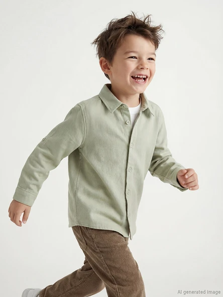 LCW Kids Yeşil Basic Uzun Kollu Erkek Çocuk Gömlek ürün görseli 1