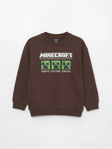 LCW Kids Kahverengi Minecraft Baskılı Erkek Çocuk Kalın Sweatshirt ürün görseli 1