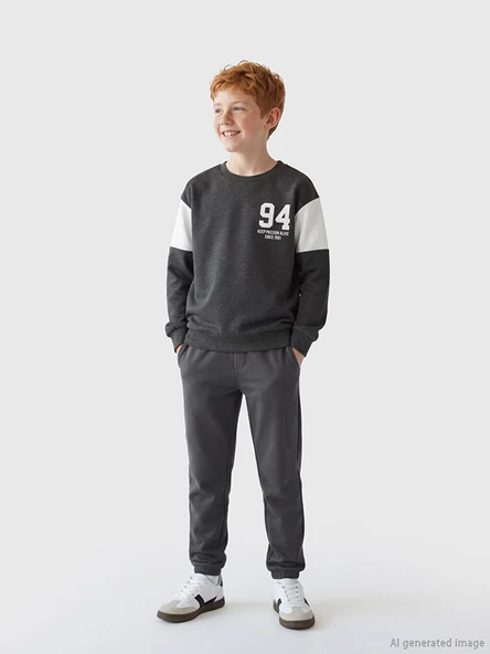 LCW Kids Antrasit Bisiklet Yaka Baskılı Erkek Çocuk Sweatshirt ürün görseli 1