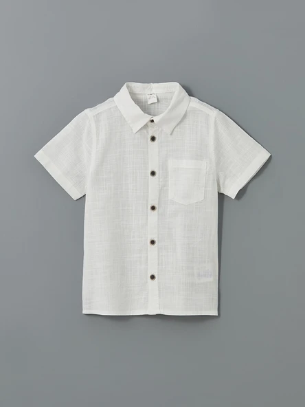 LCW Kids Beyaz Basic Cepli Erkek Çocuk Poplin Gömlek - Resim 4