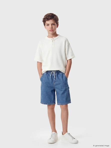 LCW Kids İndigo Beli Lastikli Erkek Çocuk Jean Şort ürün görseli 1