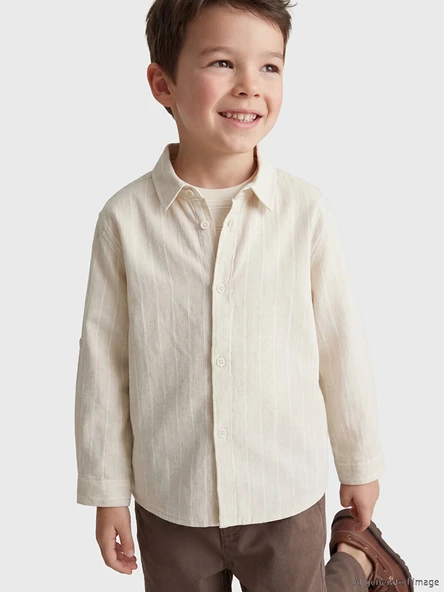 LCW Kids Bej Çizgili Keten Karışımlı Erkek Çocuk Gömlek ürün görseli 1