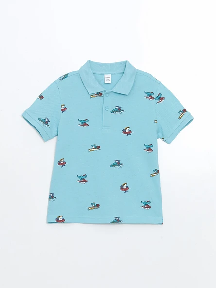 LCW Kids Mavi Polo Yaka Baskılı Pike Erkek Çocuk Tişört ürün görseli 1