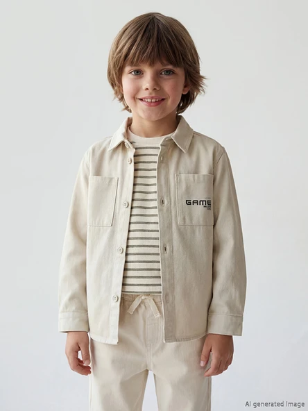 LCW Kids Gri Cepli Erkek Çocuk Gabardin Gömlek ürün görseli 1