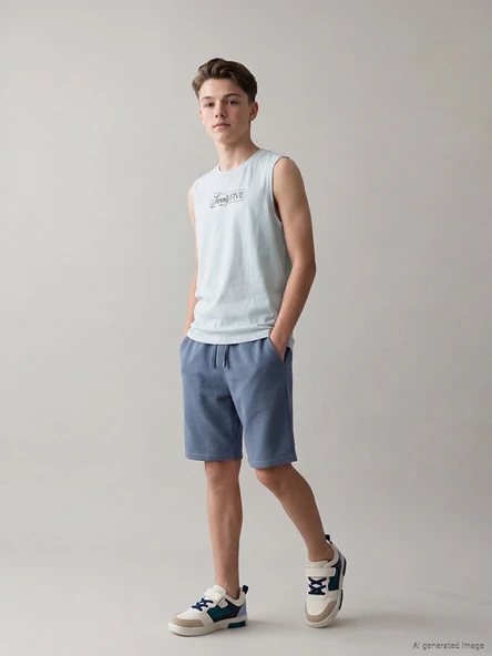 LCW Kids Mavi Beli Lastikli Erkek Çocuk Pike Şort ürün görseli 1