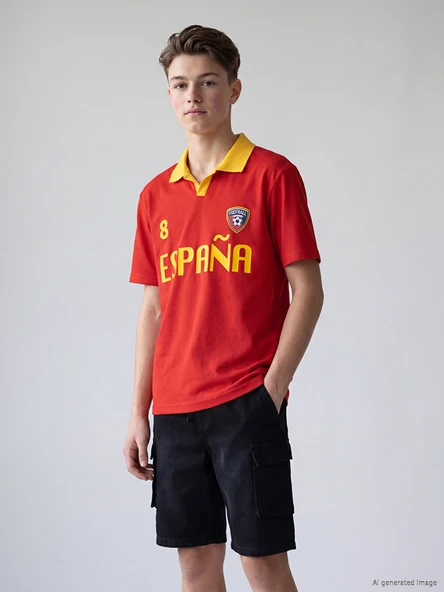 LCW Kids Kırmızı Polo Yaka İspanya Baskılı Erkek Çocuk Tişört ürün görseli 1