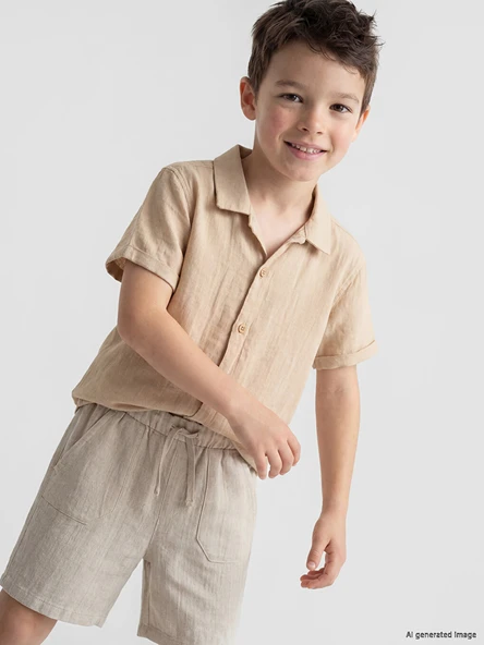 LCW Kids Bej Pamuklu Erkek Çocuk Gömlek ürün görseli 1