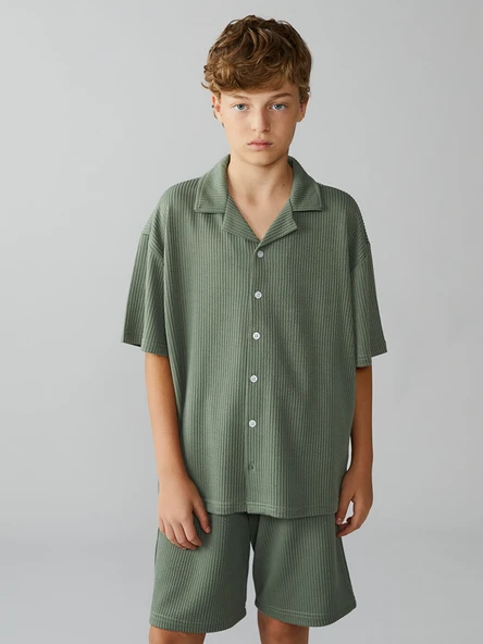 LCW Kids Haki Resort Yaka Erkek Çocuk Gömlek ürün görseli 1