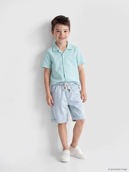 LCW Kids İndigo Beli Lastikli Erkek Çocuk Jean Şort ürün görseli 1