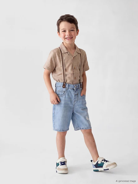 LCW Kids Mavi Askılı Erkek Çocuk Jean Şort ürün görseli 1