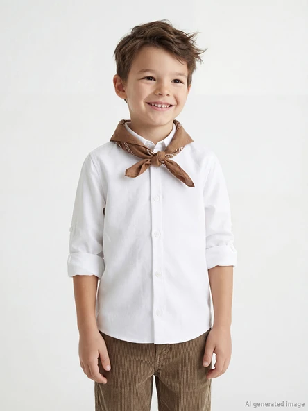 LCW Kids Beyaz Basic Uzun Kollu Erkek Çocuk Gömlek ürün görseli 1