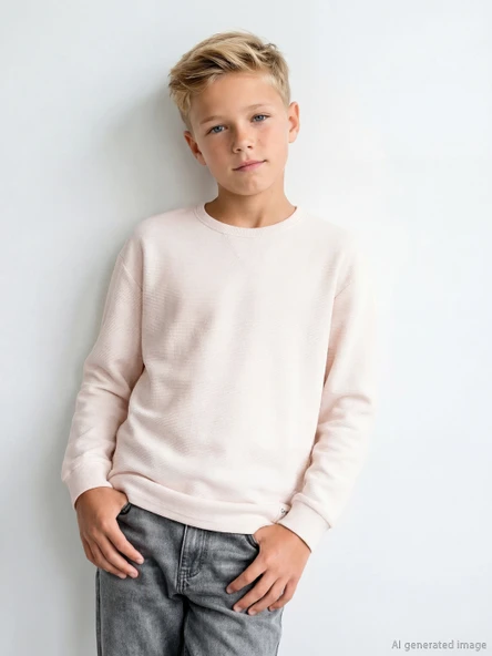 LCW Kids Bej Bisiklet Yaka Erkek Çocuk Tişört ürün görseli 1