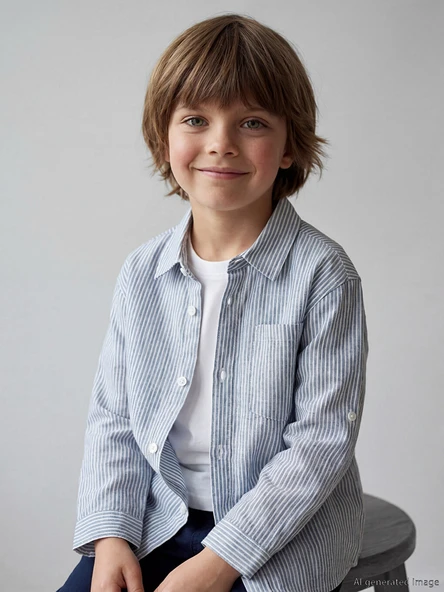 LCW Kids Mavi Çizgili Keten Karışımlı Erkek Çocuk Gömlek ürün görseli 1