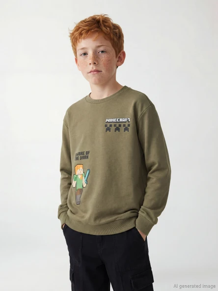 LCW Kids Haki Erkek Çocuk Minecraft Baskılı Sweatshirt ürün görseli 1