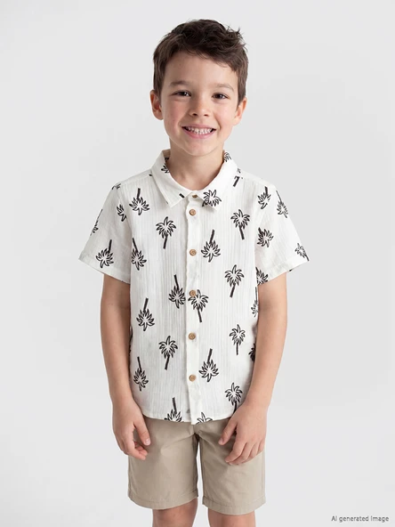 LCW Kids Bej Erkek Çocuk Kısa Kollu Gömlek ürün görseli 1
